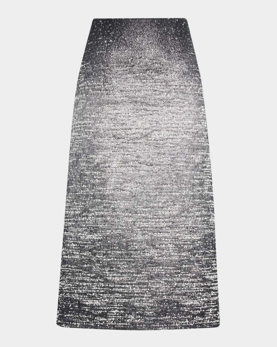 Ombre Metallic Boucle Jacquard Midi Pencil Skirt